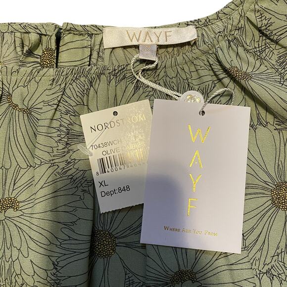 New Wayf Aliso Olive Green Daisy Floral Tie Front Long Sleeve Blouse Shirt Sz XL - Picture 3 of 6